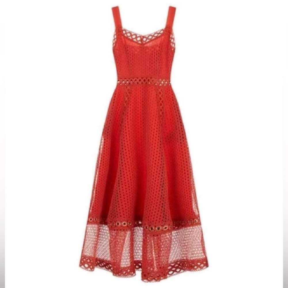 Maje Red crochet lace Midi Dress